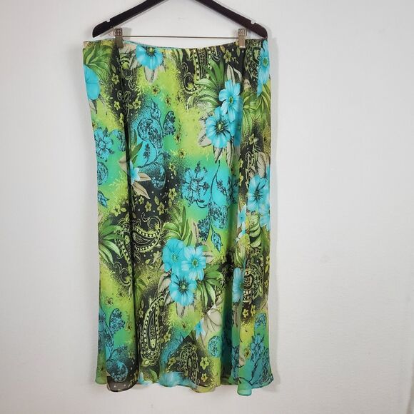 Lane Bryant Maxi Skirt Green 22 24 Floral Sheer Chiffon Fairy Ethereal Whimsical - Picture 1 of 9